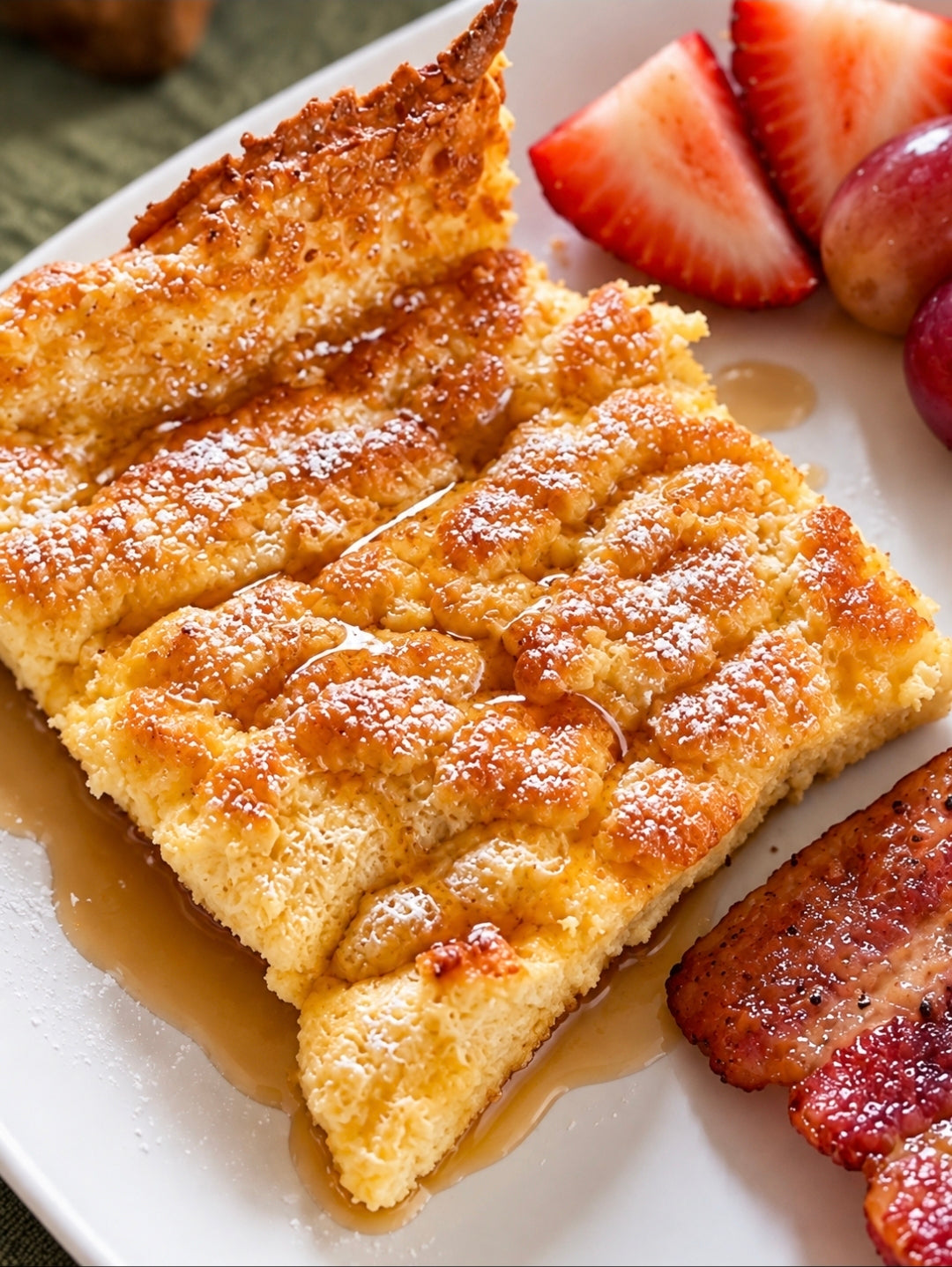 German Pancakes baked until puffed and golden in a 9×13 baking dish
