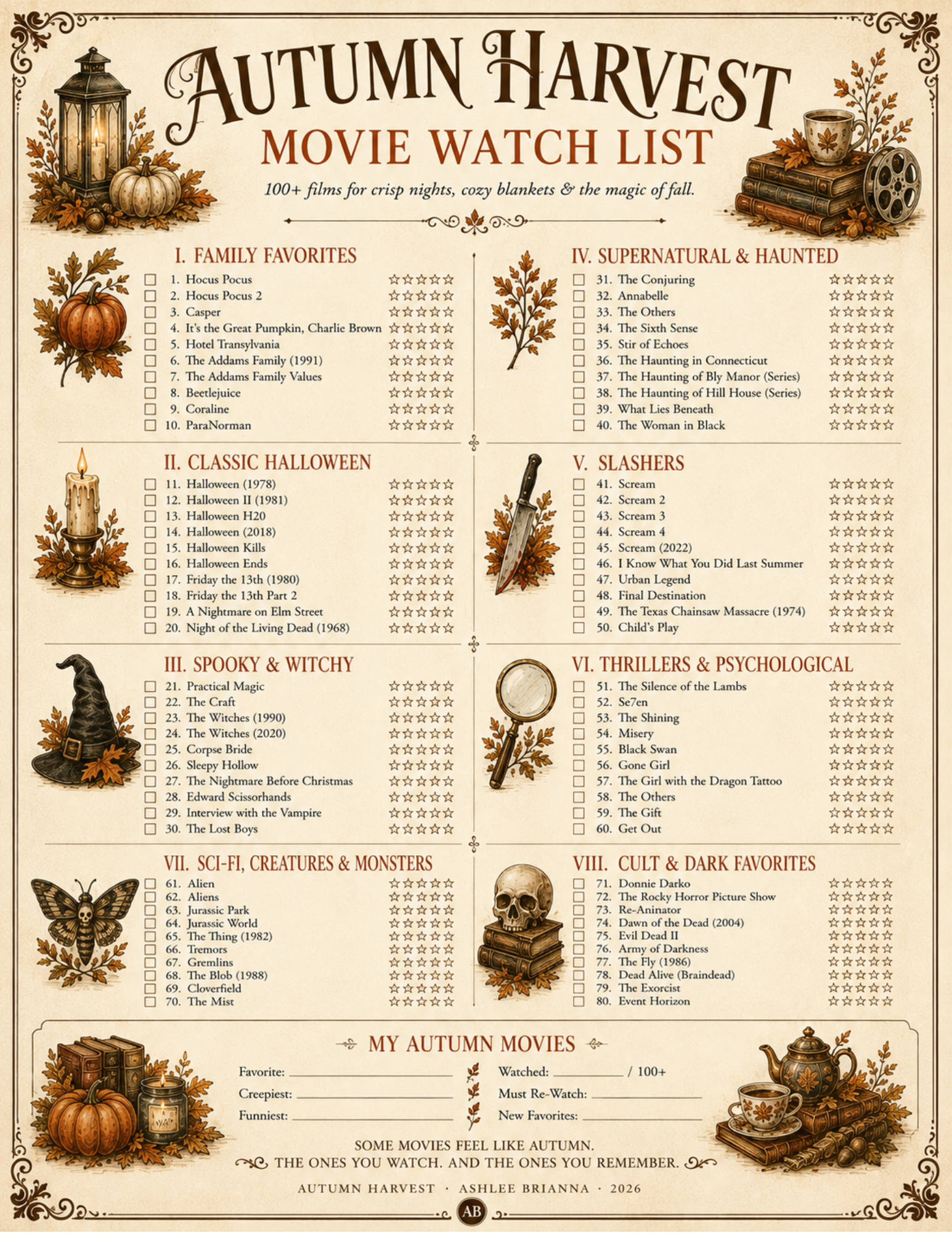 AUTUMN HARVEST MOVIE CHECKLIST